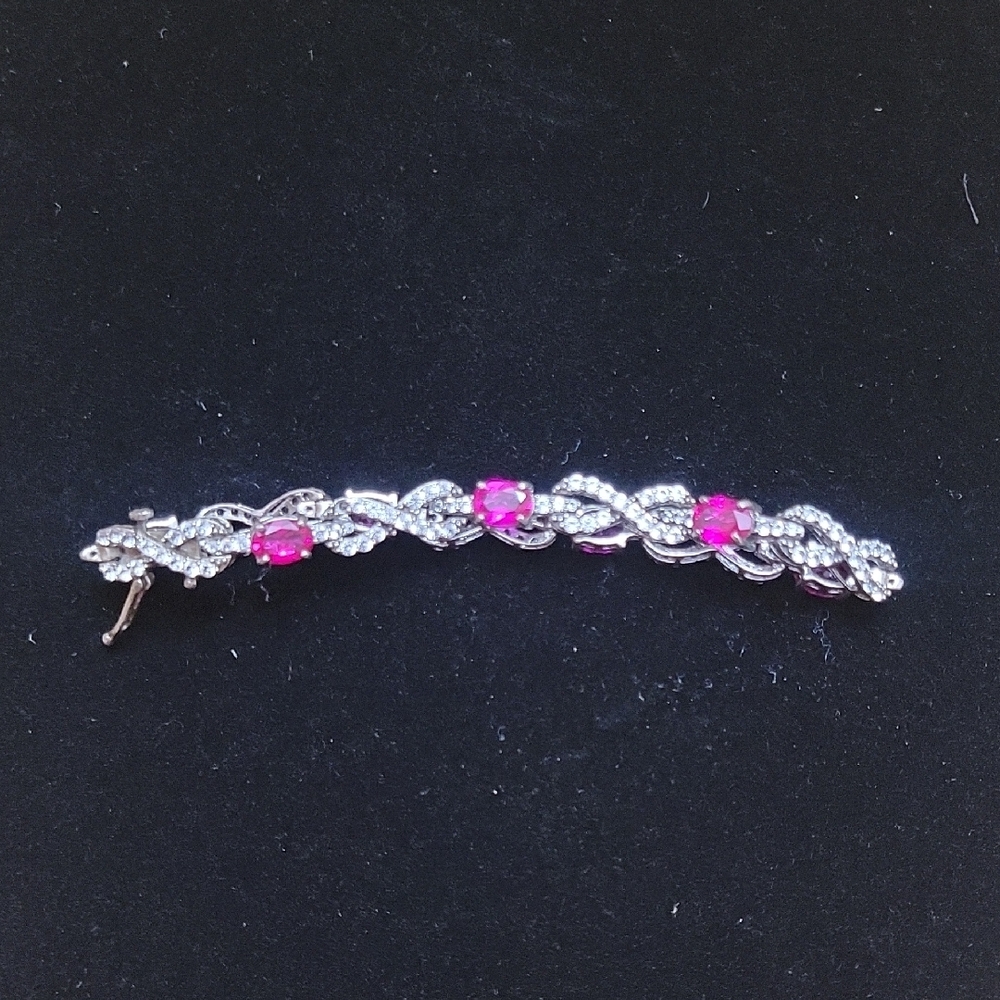 Elegant Silver and Pink Gemstone Bracelet